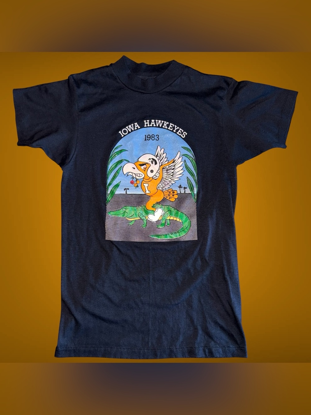 Vintage 1983 Iowa Hawkeyes "Gator Bowl" T-Shirt - Hanes 50/50 Size S 14.5W x 23L